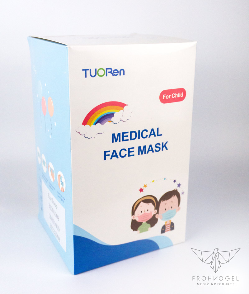 TUORen Medizinische Gesichtsmaske - OP-Maske für Kinder - Paket - Vorne - 100 Stück TUORen Medizinische Gesichtsmaske - OP-Maske für Kinder - Paket - Vorne - 100 Stück